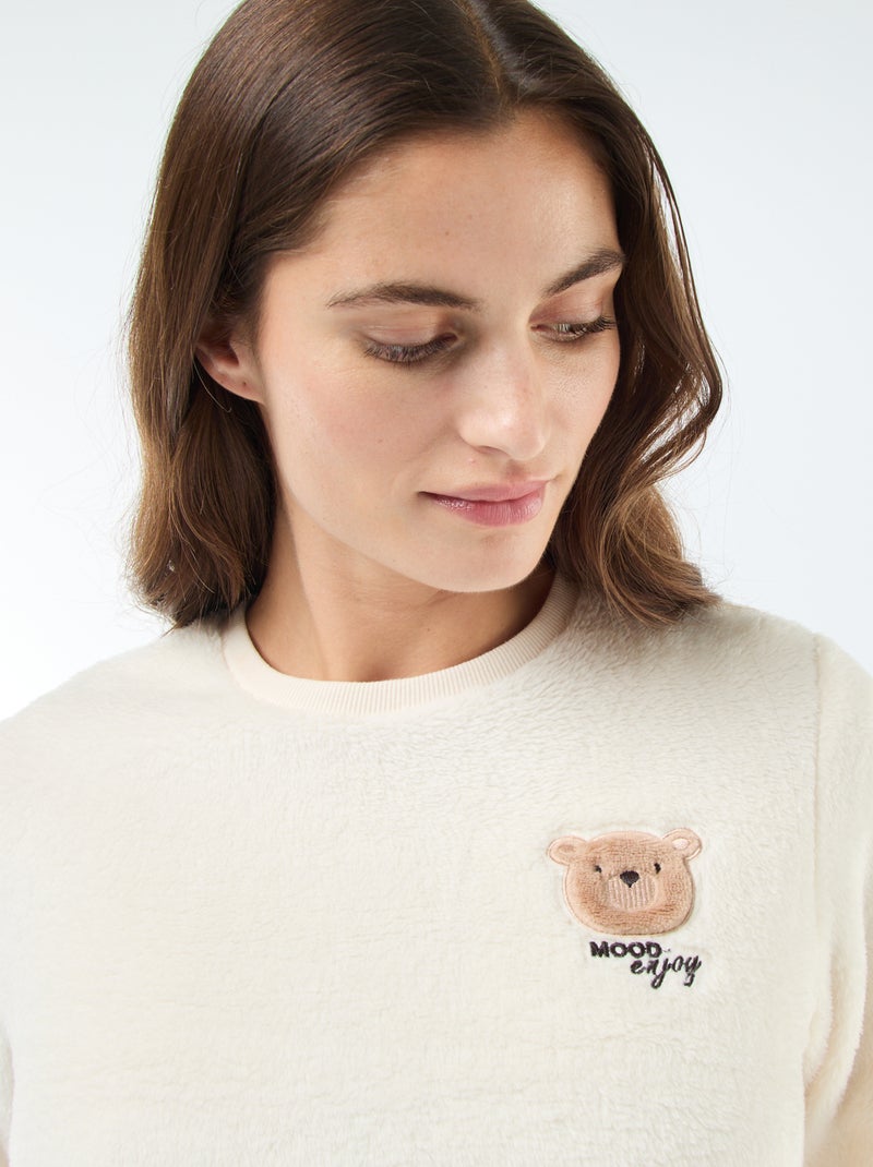 Pyjama long en maille doudou - 2 pièces Beige - Kiabi