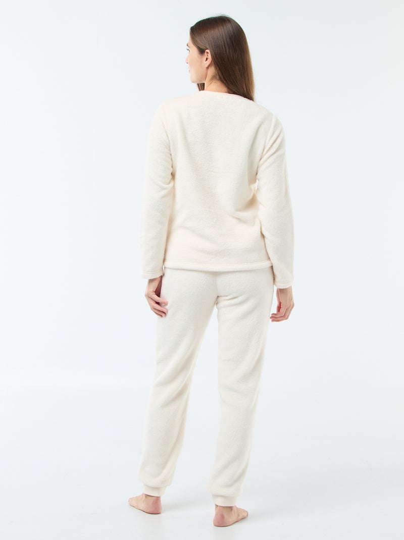 Pyjama long en maille doudou - 2 pièces Beige - Kiabi