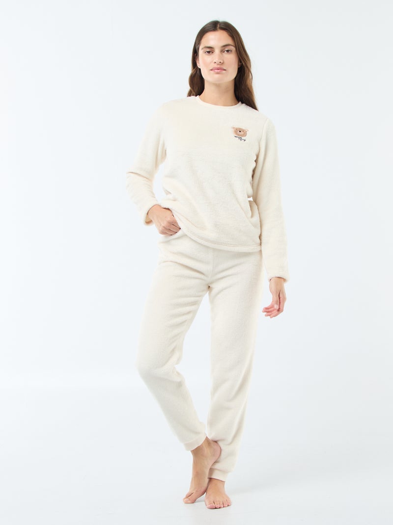 Pyjama long en maille doudou - 2 pièces Beige - Kiabi