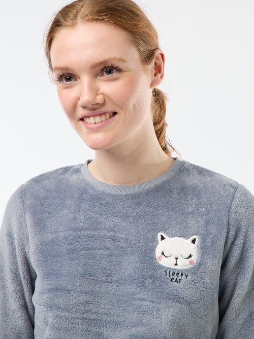 Pyjama long en maille doudou - 2 pièces - Kiabi