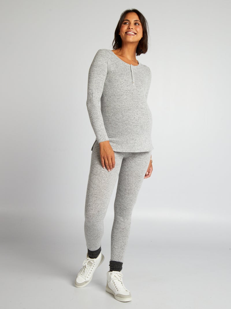 Pyjama long en maille doudou - 2 pièces Gris - Kiabi