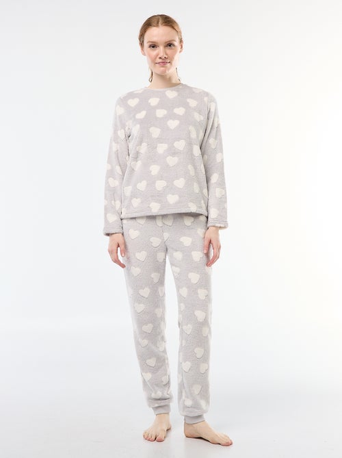 Pyjama long en maille doudou - 2 pièces - Kiabi