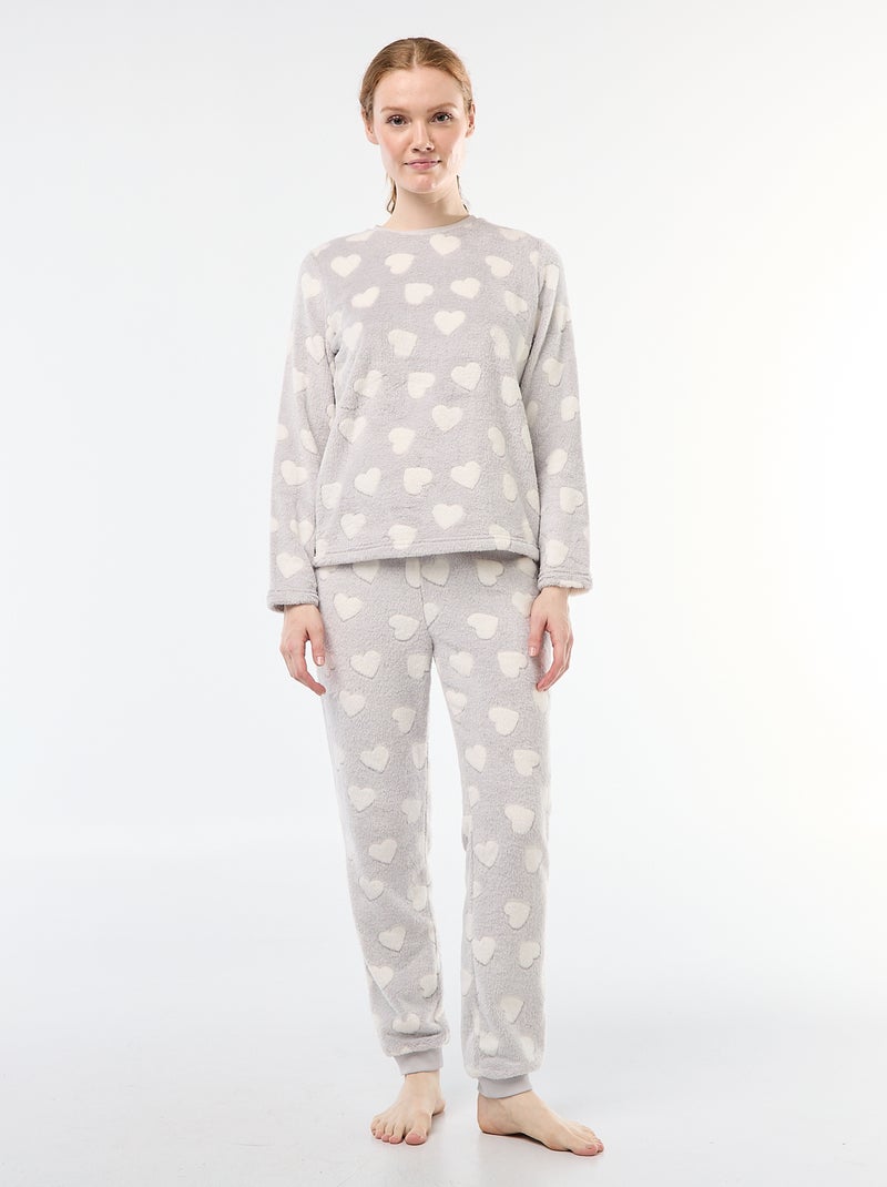 Pyjama long en maille doudou - 2 pièces Gris - Kiabi