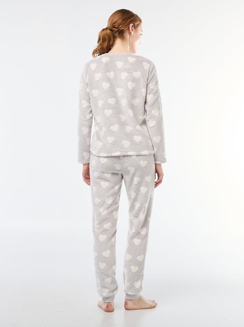 Pyjama long en maille doudou - 2 pièces Gris - Kiabi