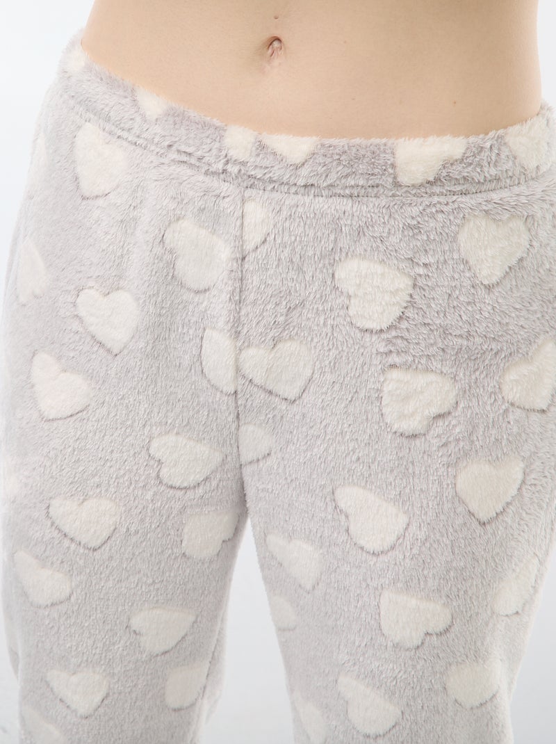 Pyjama long en maille doudou - 2 pièces Gris - Kiabi