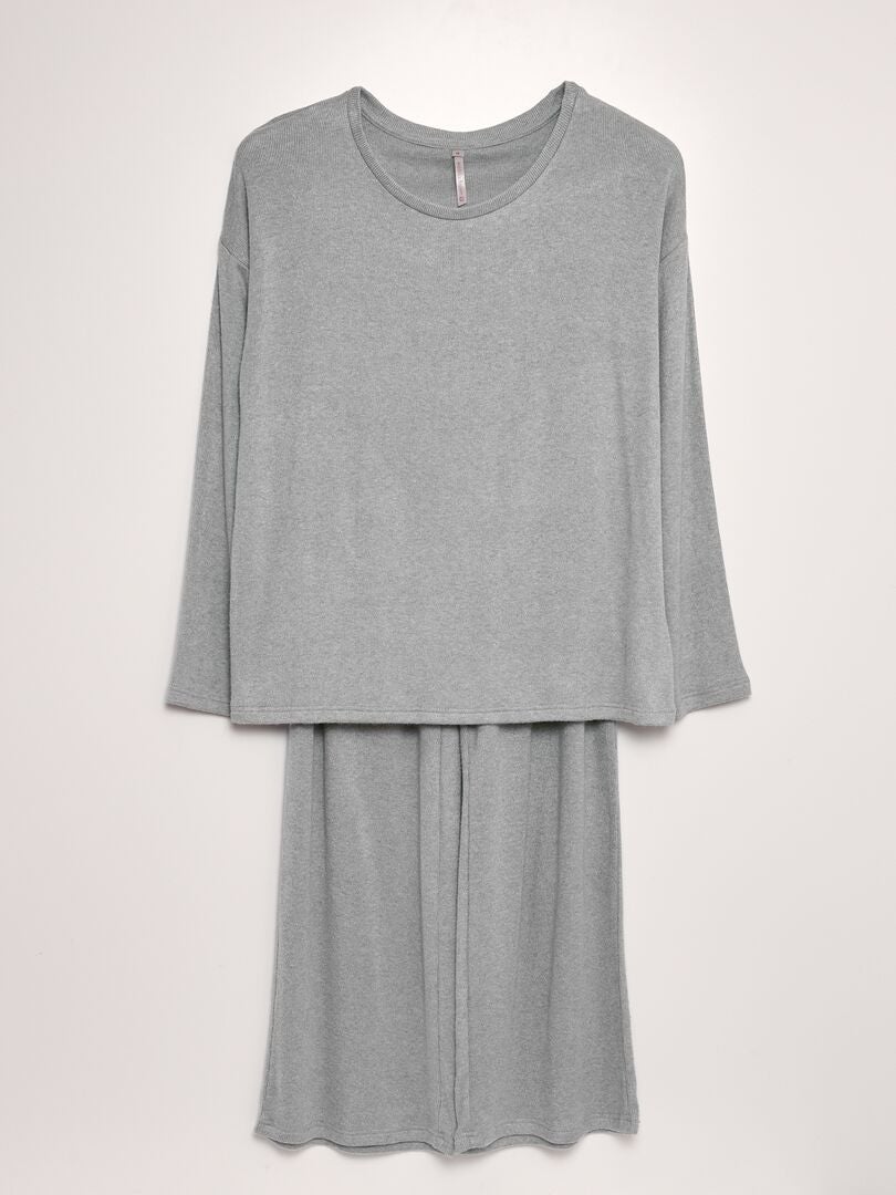 Pyjama long en maille doudou t-shirt + pantalon - 2 pièces Gris - Kiabi