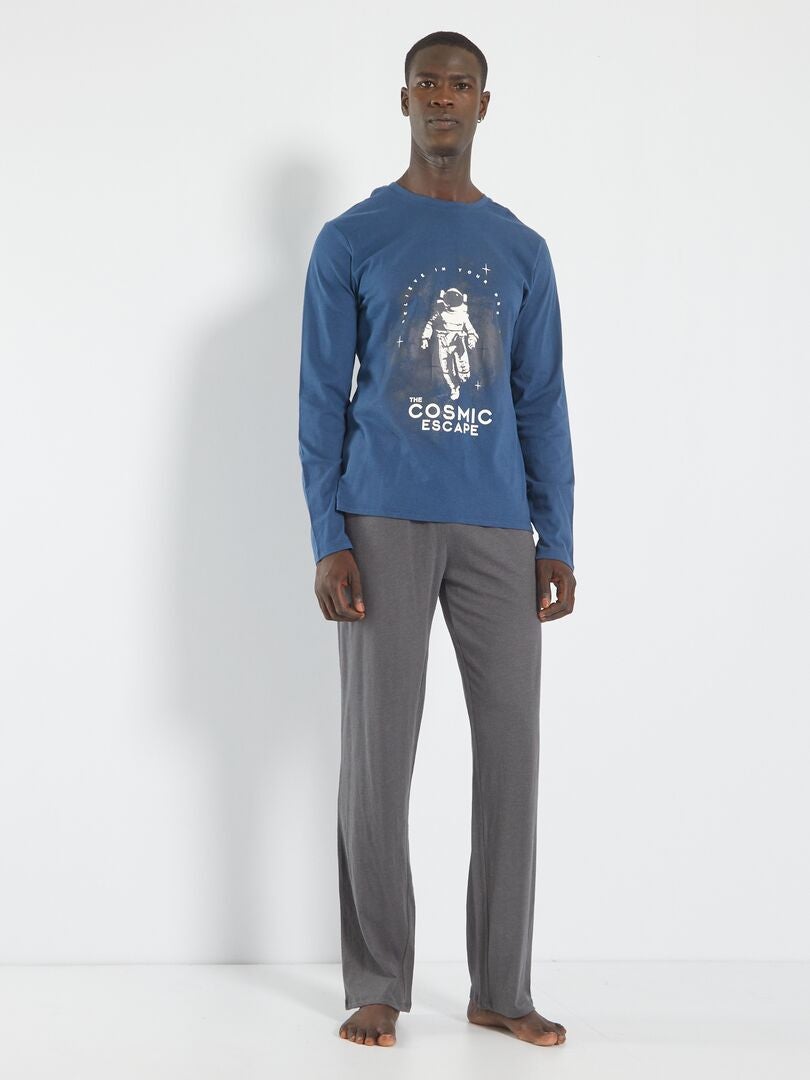 Pyjama long en maille jersey - 2 pièces Bleu - Kiabi