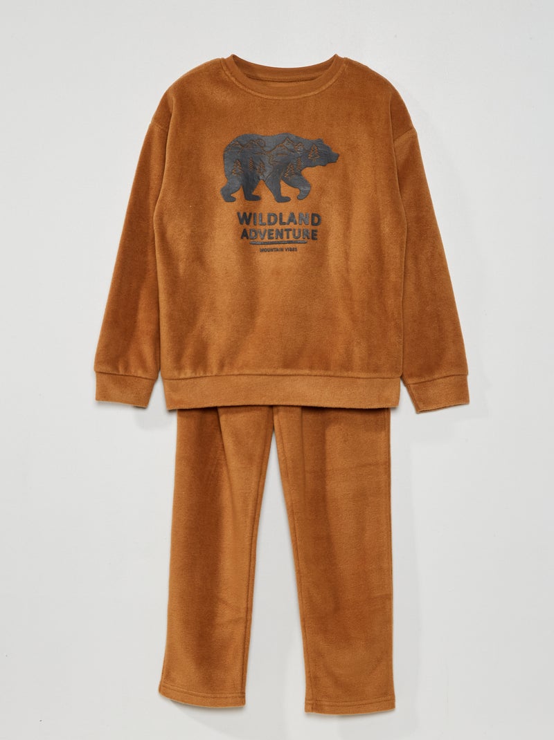 Pyjama long en maille polaire - 2 pièces Marron - Kiabi