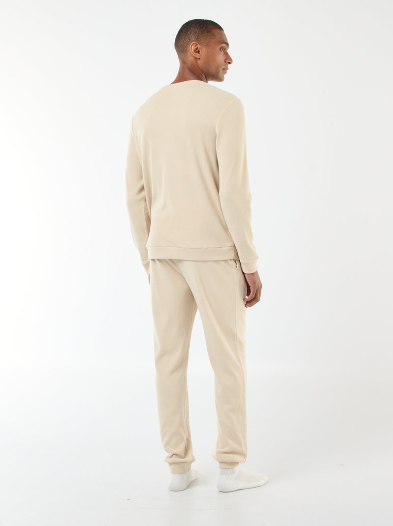 Pyjama long en matière gaufrée et douce - 2 pièces Beige - Kiabi