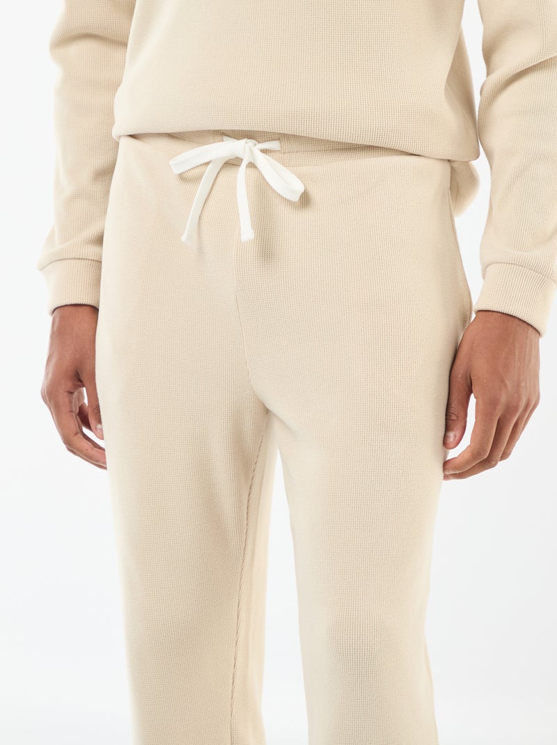 Pyjama long en matière gaufrée et douce - 2 pièces Beige - Kiabi