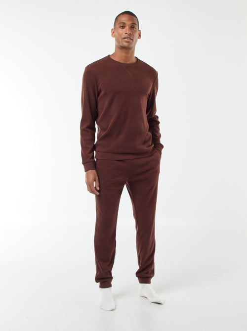 Pyjama long en matière gaufrée et douce - 2 pièces - Kiabi