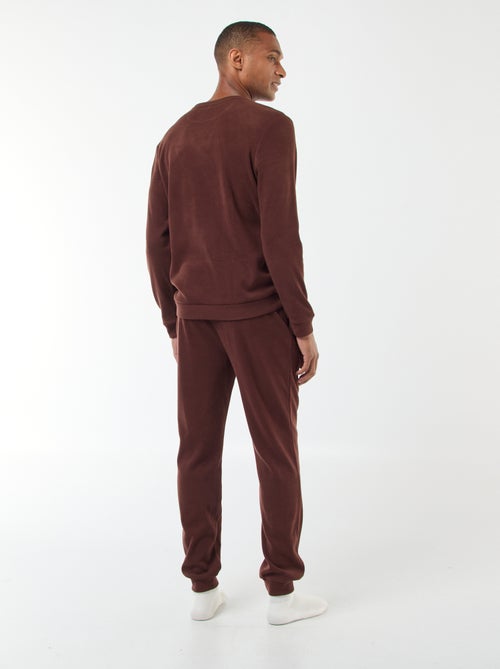 Pyjama long en matière gaufrée et douce - 2 pièces - Kiabi