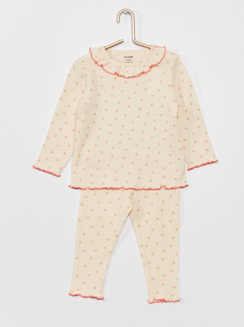 Pyjama long en nid d'abeille Blanc - Kiabi