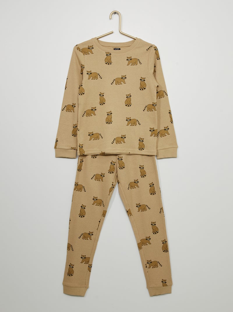 Pyjama long en nid d'abeille Marron clair - Kiabi