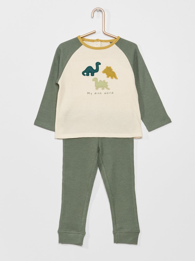 Pyjama long en nid d'abeille Vert - Kiabi