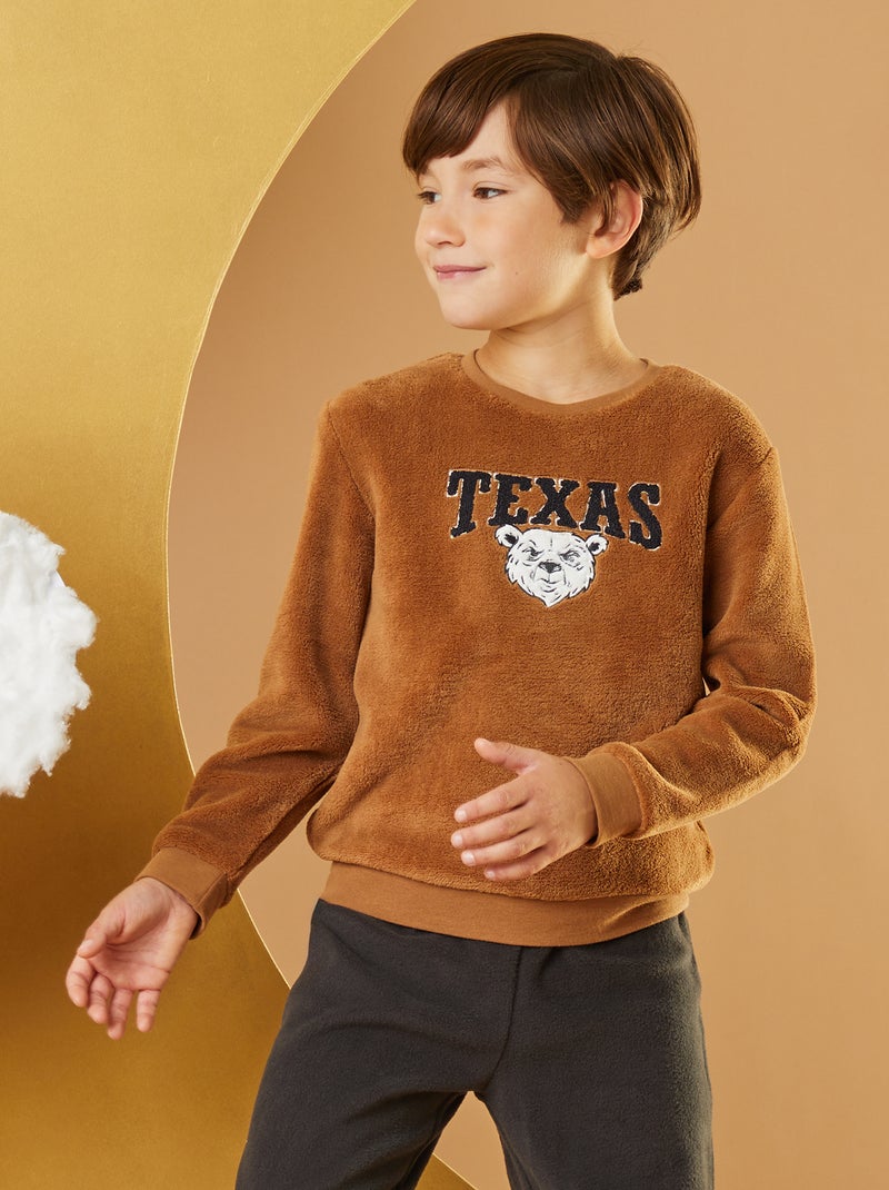 Pyjama long en polaire - 2 pièces Marron - Kiabi