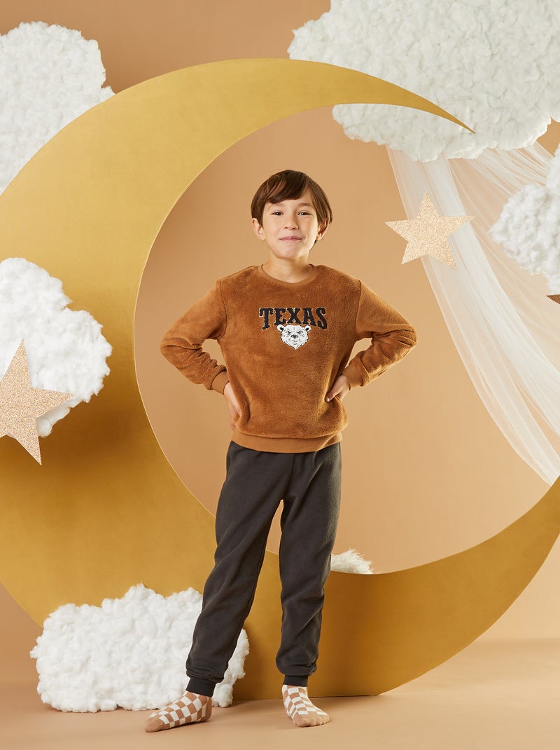 Pyjama long en polaire - 2 pièces Marron - Kiabi