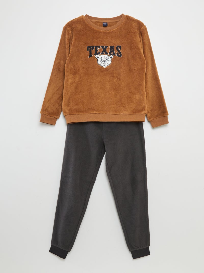 Pyjama long en polaire - 2 pièces Marron - Kiabi