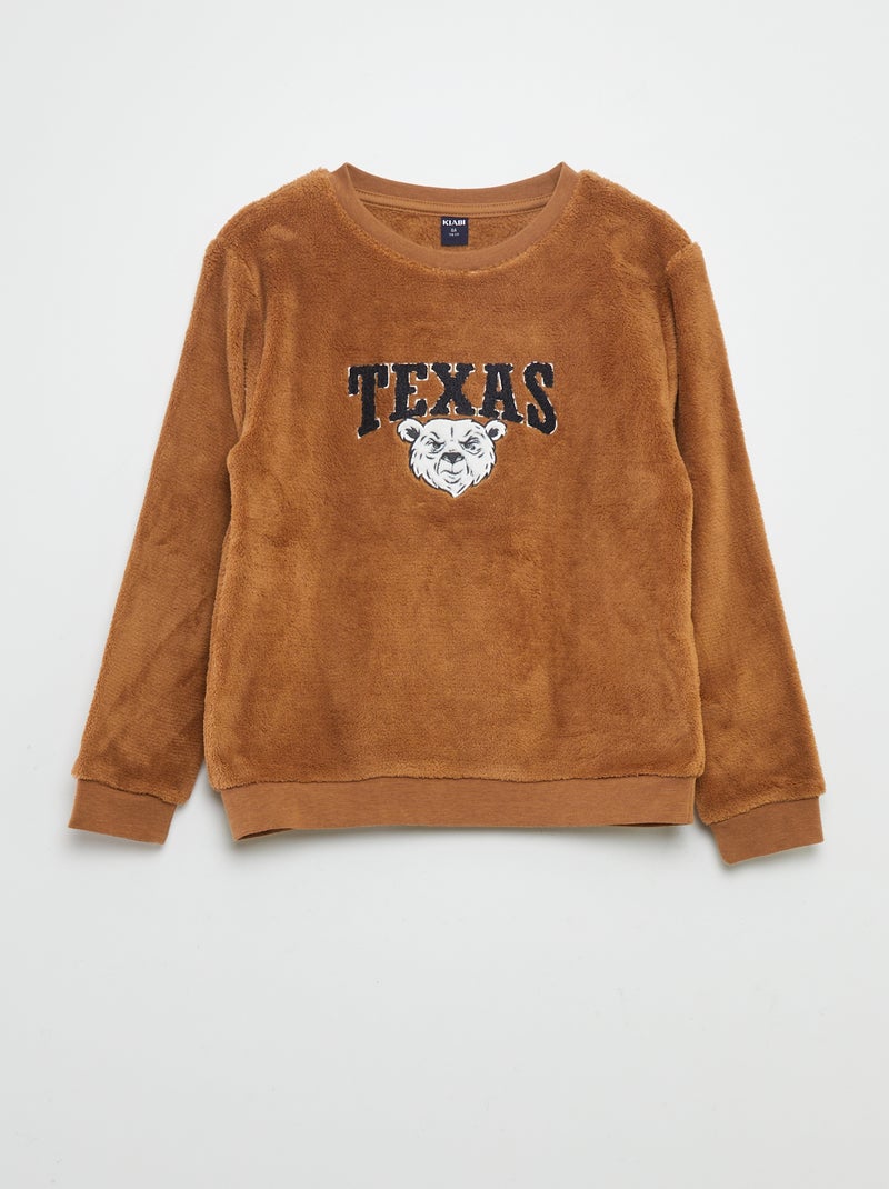 Pyjama long en polaire - 2 pièces Marron - Kiabi