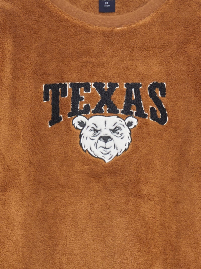 Pyjama long en polaire - 2 pièces Marron - Kiabi