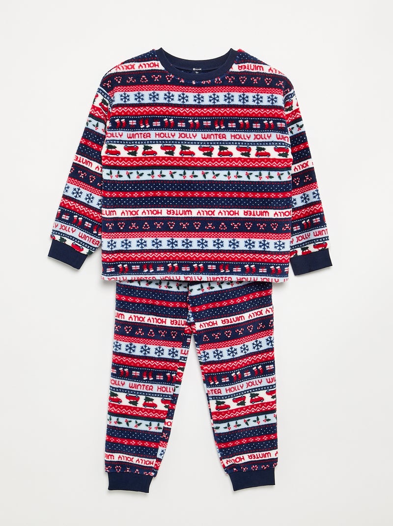 Pyjama long en polaire 2 pièces - Sweat + pantalon Bleu - Kiabi