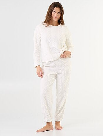 Pyjama long en polaire avec torsades - 2 pièces