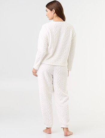 Pyjama long en polaire avec torsades - 2 pièces