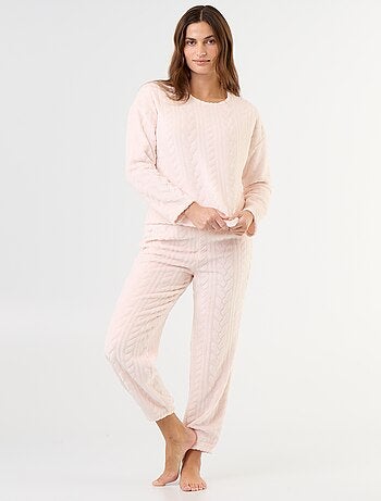 Pyjama long en polaire avec torsades - 2 pièces