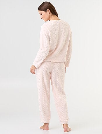 Pyjama long en polaire avec torsades - 2 pièces