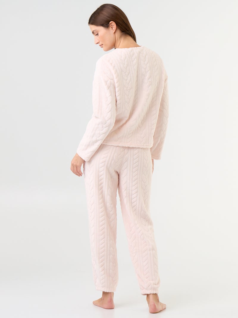 Pyjama long en polaire avec torsades - 2 pièces Rose - Kiabi