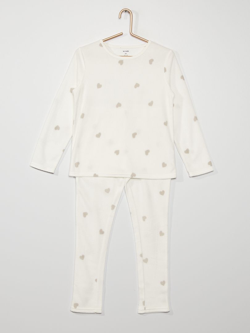 Pyjama long en polaire blanc 'cœurs' - Kiabi
