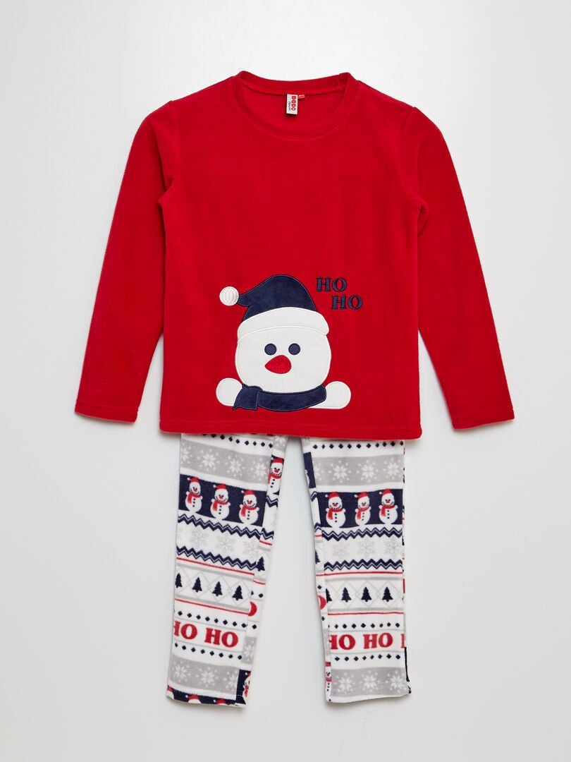 Pyjama long en polaire 'bonhomme de neige' 'Noël' - 2 pièces Rouge - Kiabi