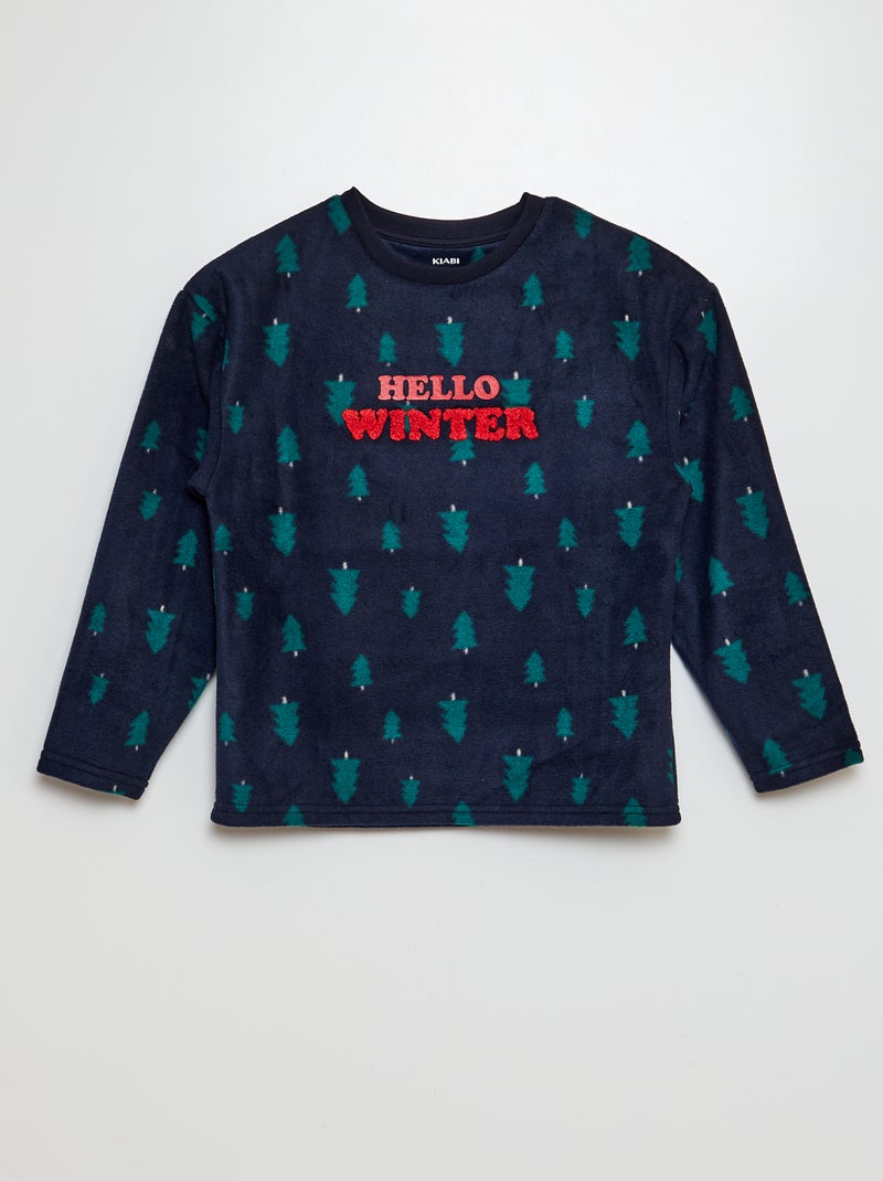 Pyjama long en polaire 'Noël' - 2 poches Marine - Kiabi