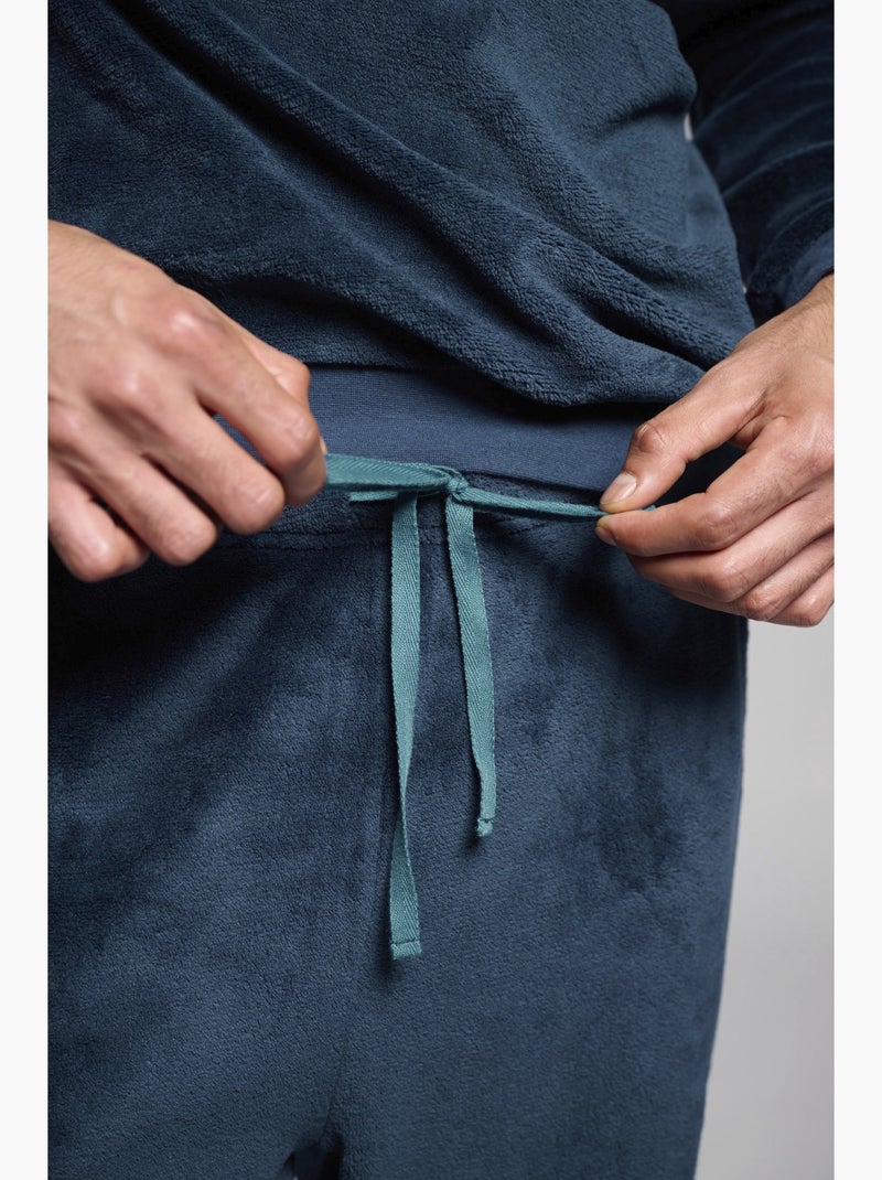 Pyjama long en polaire pour homme avec détails brodés Bleu marine - Kiabi