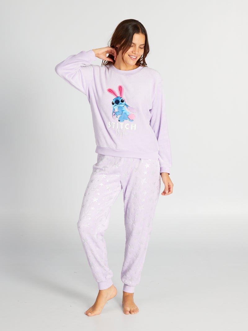 Pyjama long en polaire 'Stitch' - 2 pièces violet - Kiabi