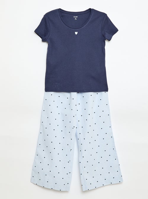 Pyjama long en popeline - 2 pièces - Kiabi