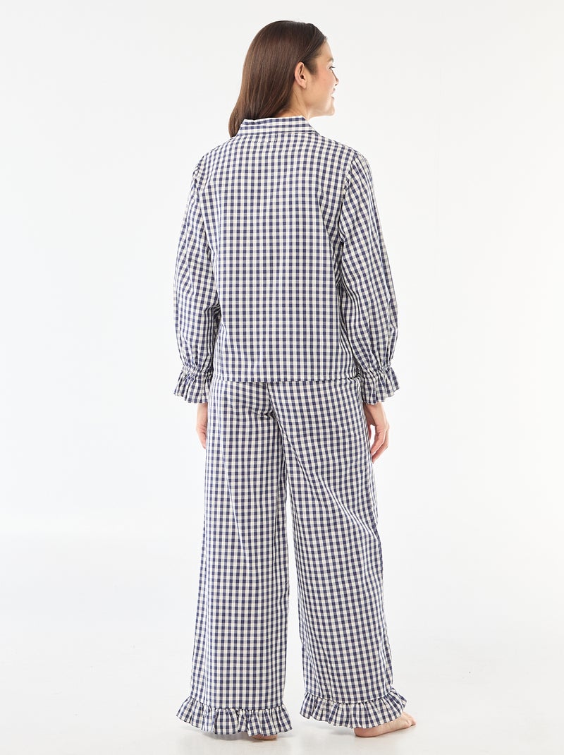 Pyjama long en popeline - 2 pièces Bleu - Kiabi