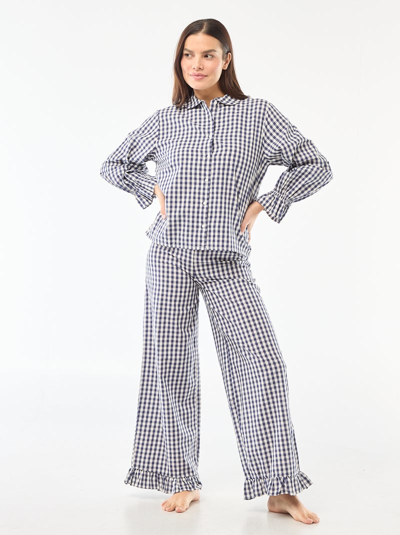 Pyjama long en popeline - 2 pièces Bleu - Kiabi