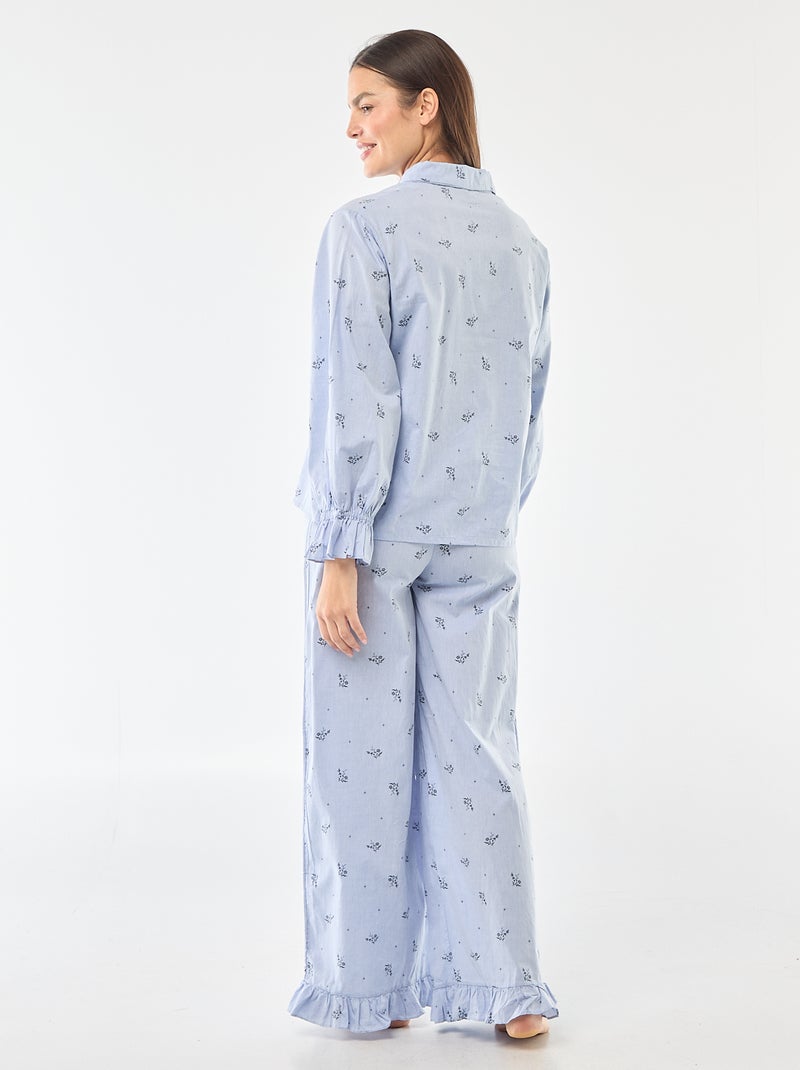 Pyjama long en popeline - 2 pièces Bleu - Kiabi