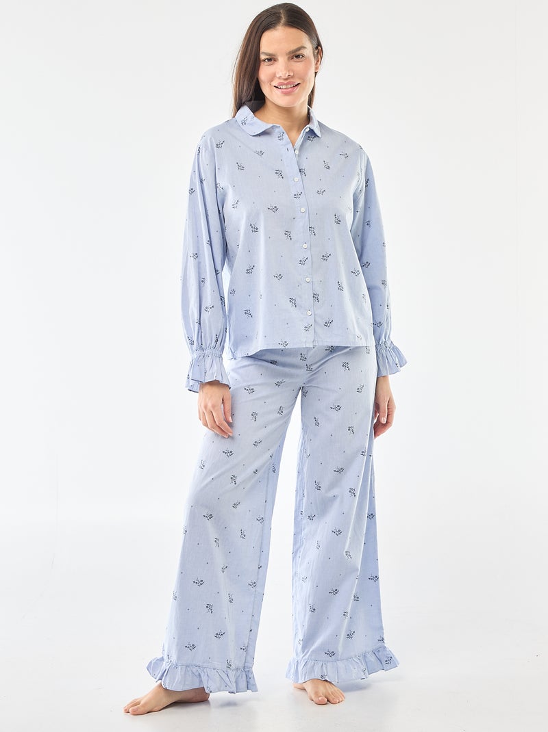 Pyjama long en popeline - 2 pièces Bleu - Kiabi
