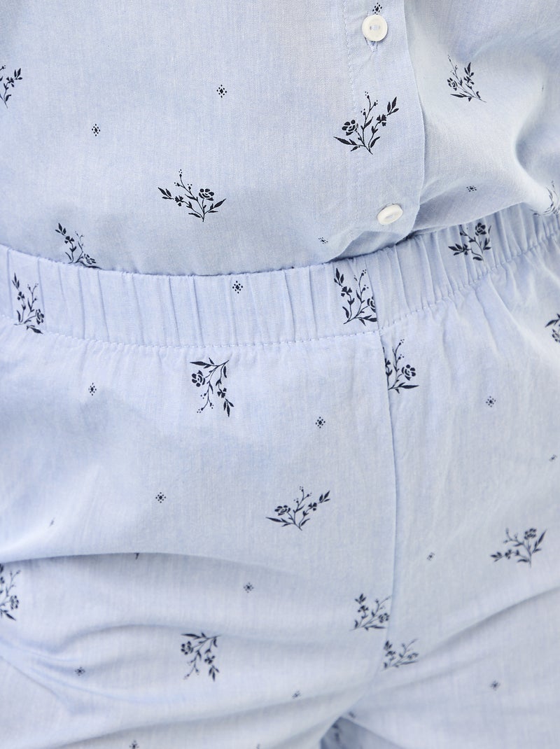 Pyjama long en popeline - 2 pièces Bleu - Kiabi