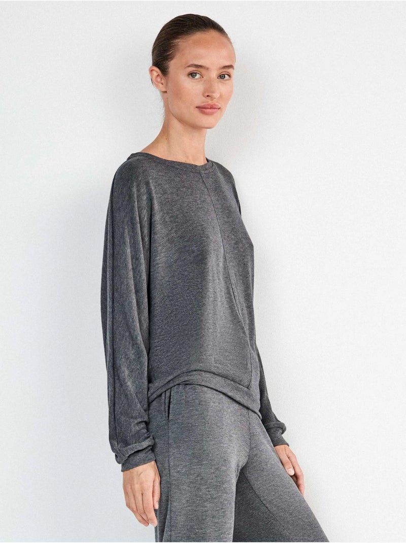 Pyjama long en tricot avec pantalon jogger Gris Gris anthracite - Kiabi