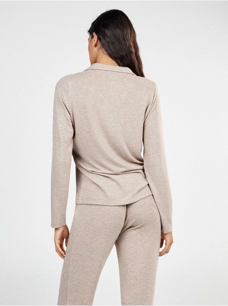Pyjama long en tricot uni Beige - Kiabi