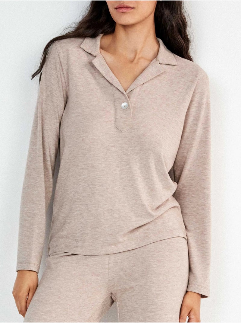 Pyjama long en tricot uni Beige - Kiabi