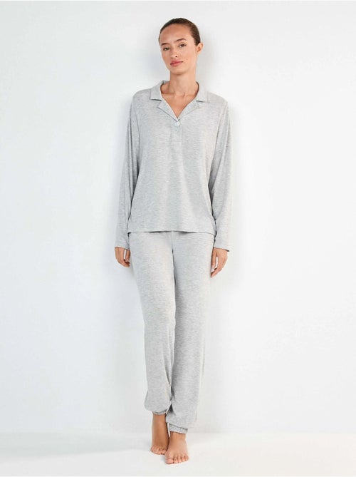 Pyjama long en tricot uni - Kiabi
