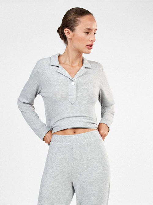 Pyjama long en tricot uni - Kiabi