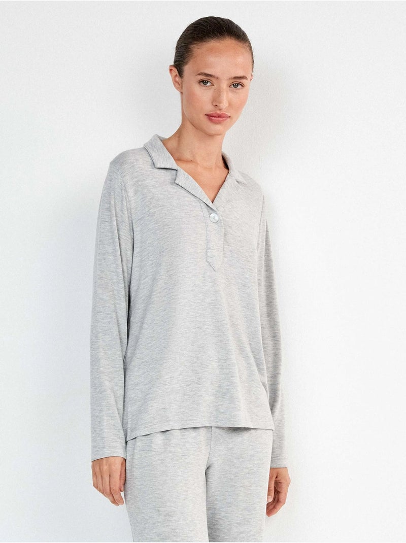 Pyjama long en tricot uni Gris chiné - Kiabi