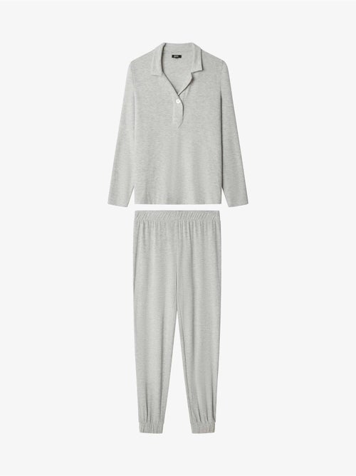 Pyjama long en tricot uni - Kiabi