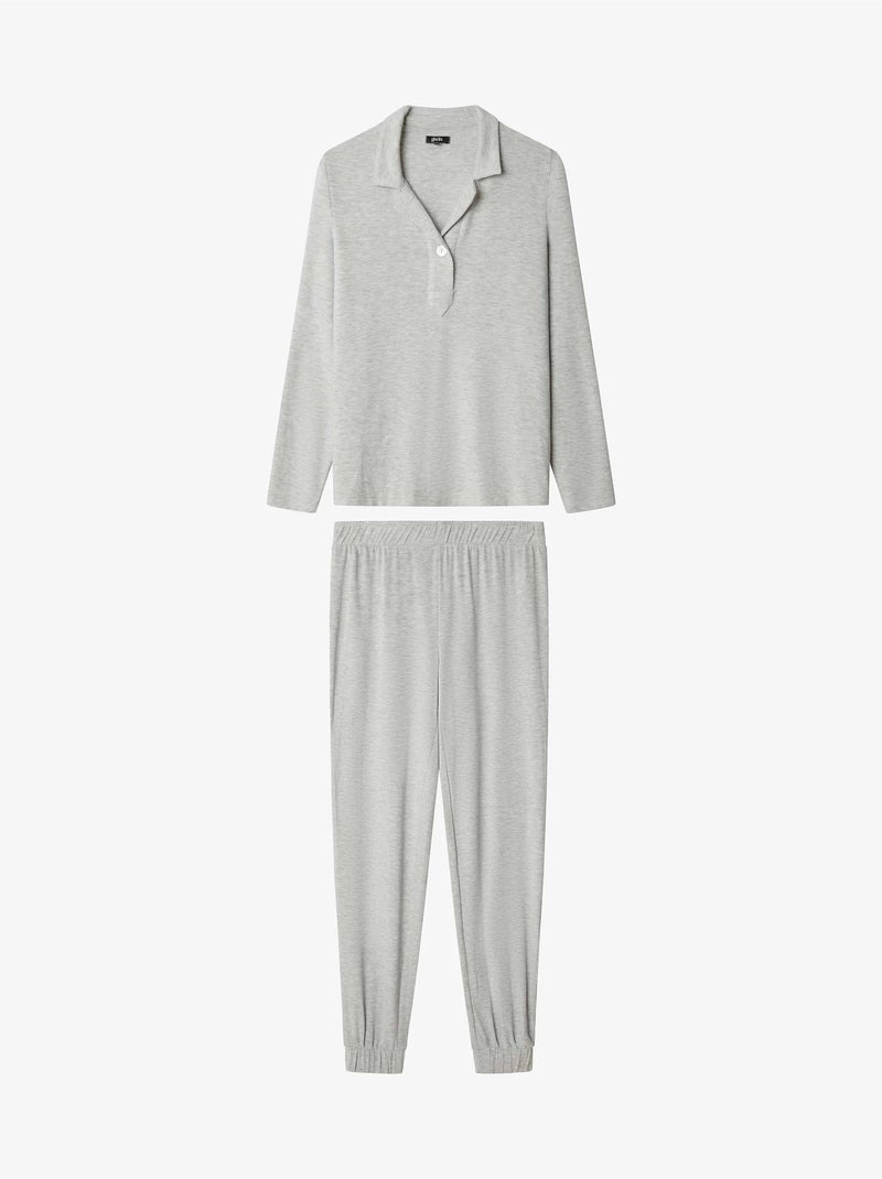 Pyjama long en tricot uni Gris chiné - Kiabi