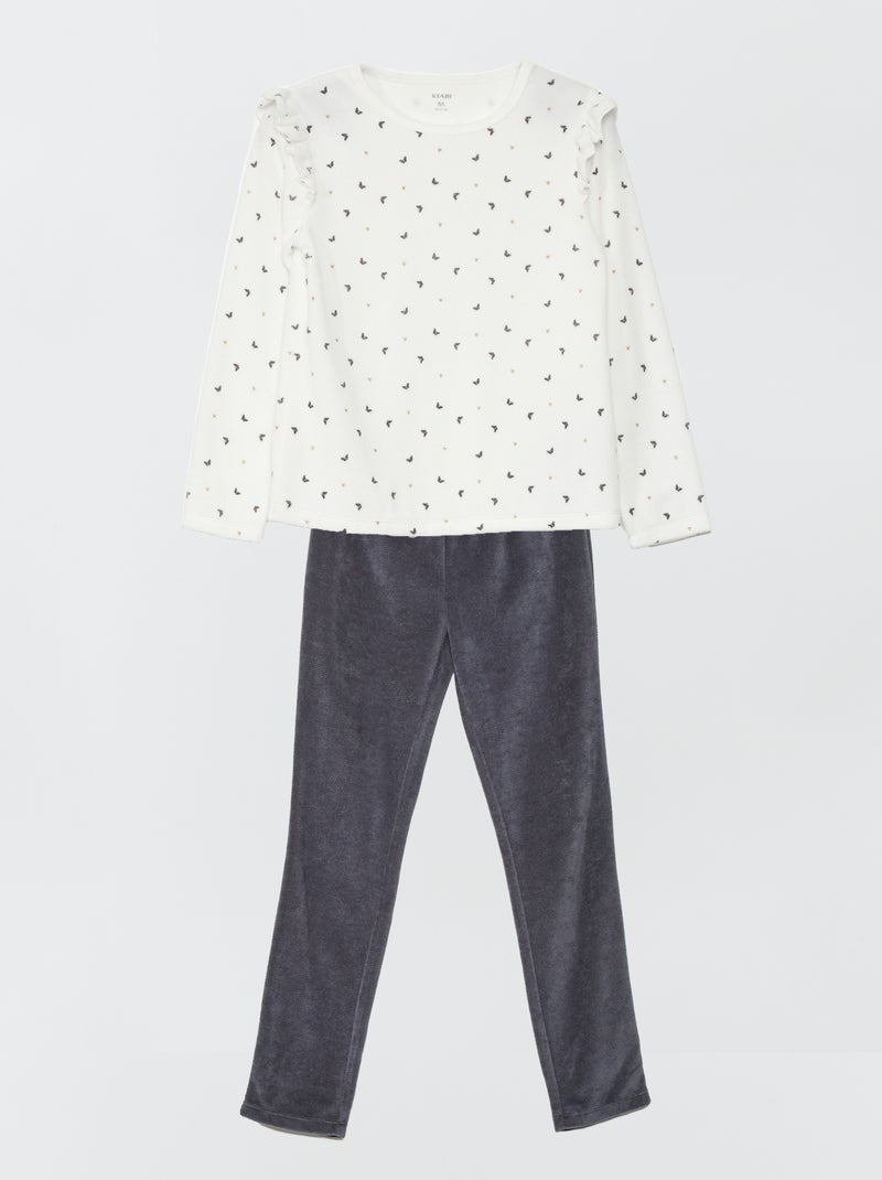 Pyjama long en velours - 2 pièces Blanc - Kiabi